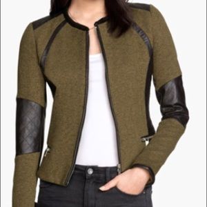 Green and Faux Leather Jacket